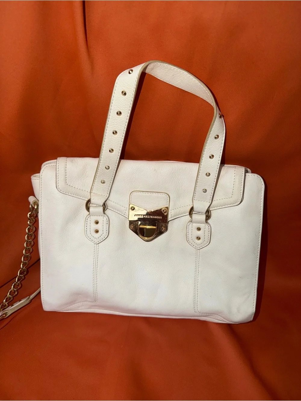 Aimee Kestenberg White Leather Satchel with Gold-Tone Lock